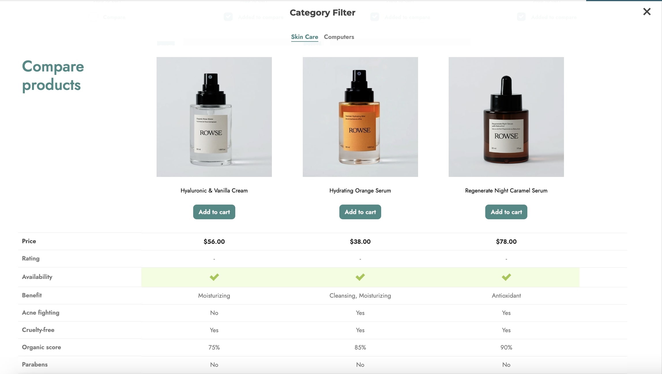 Compare by category