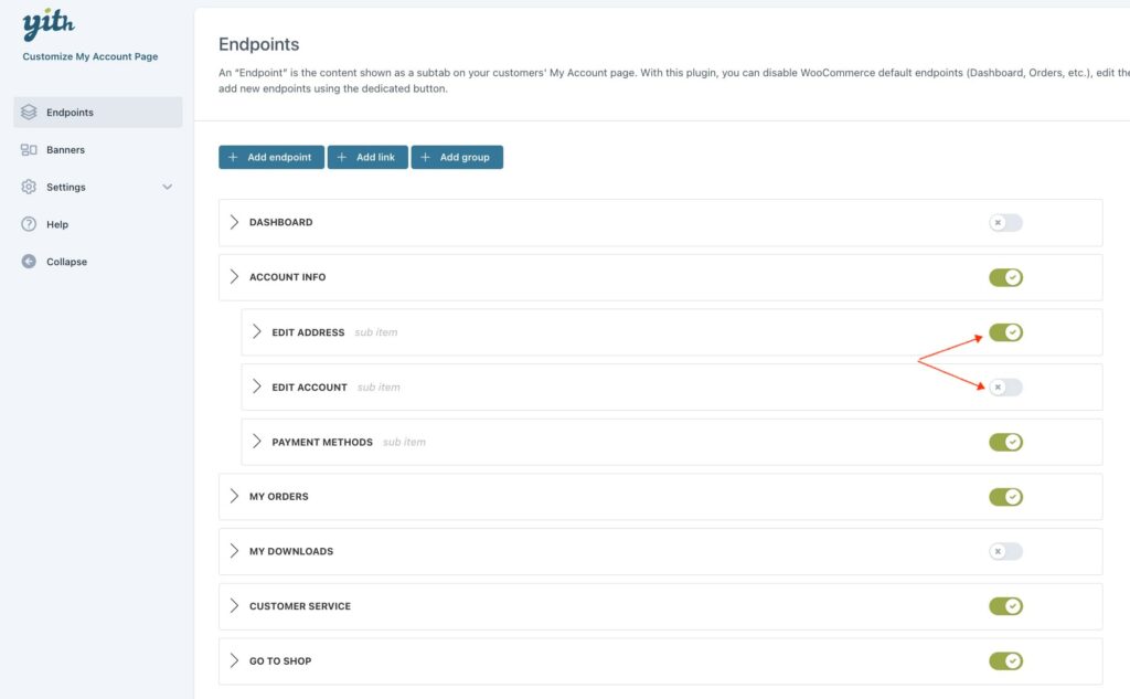 Enable/Disable endpoints