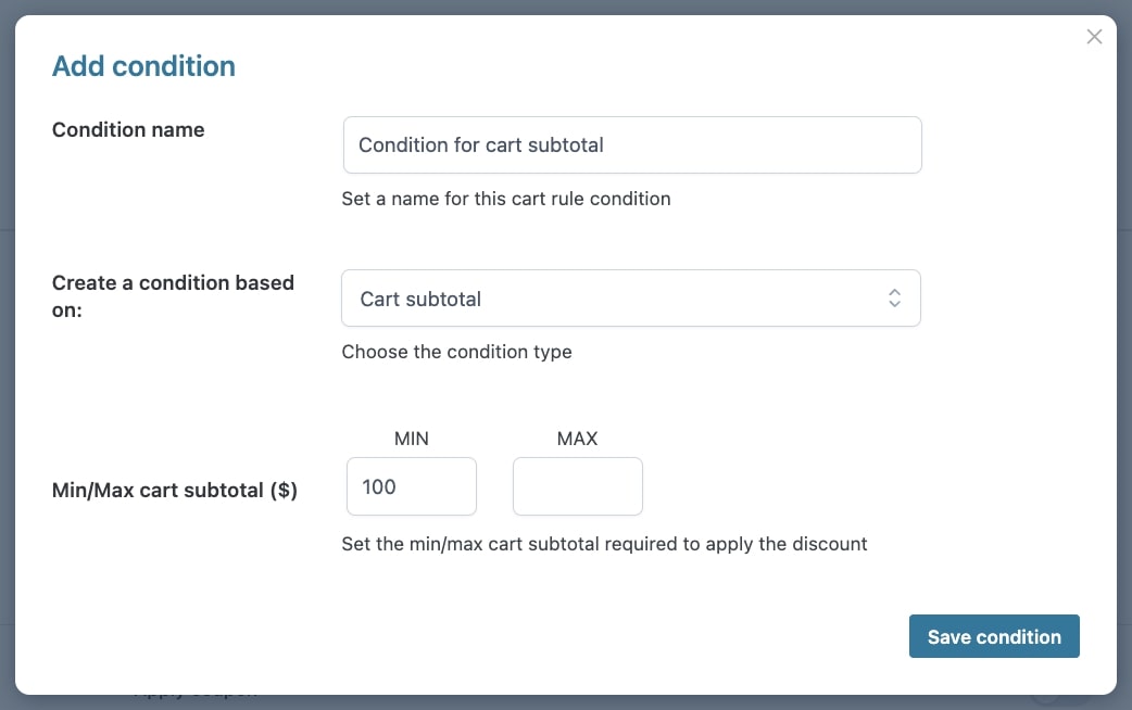 Cart discount condition