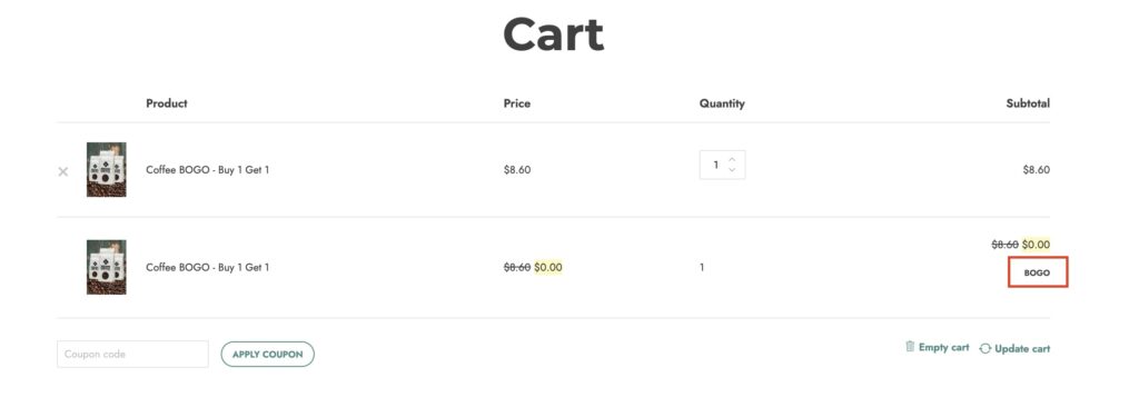 BOGO cart example