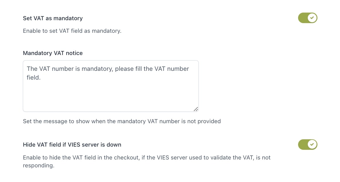 Mandatory VAT field