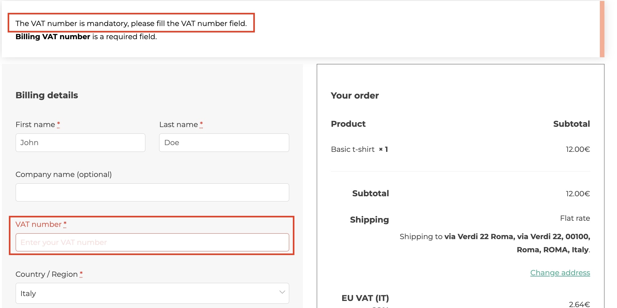 Mandatory VAT on checkout page
