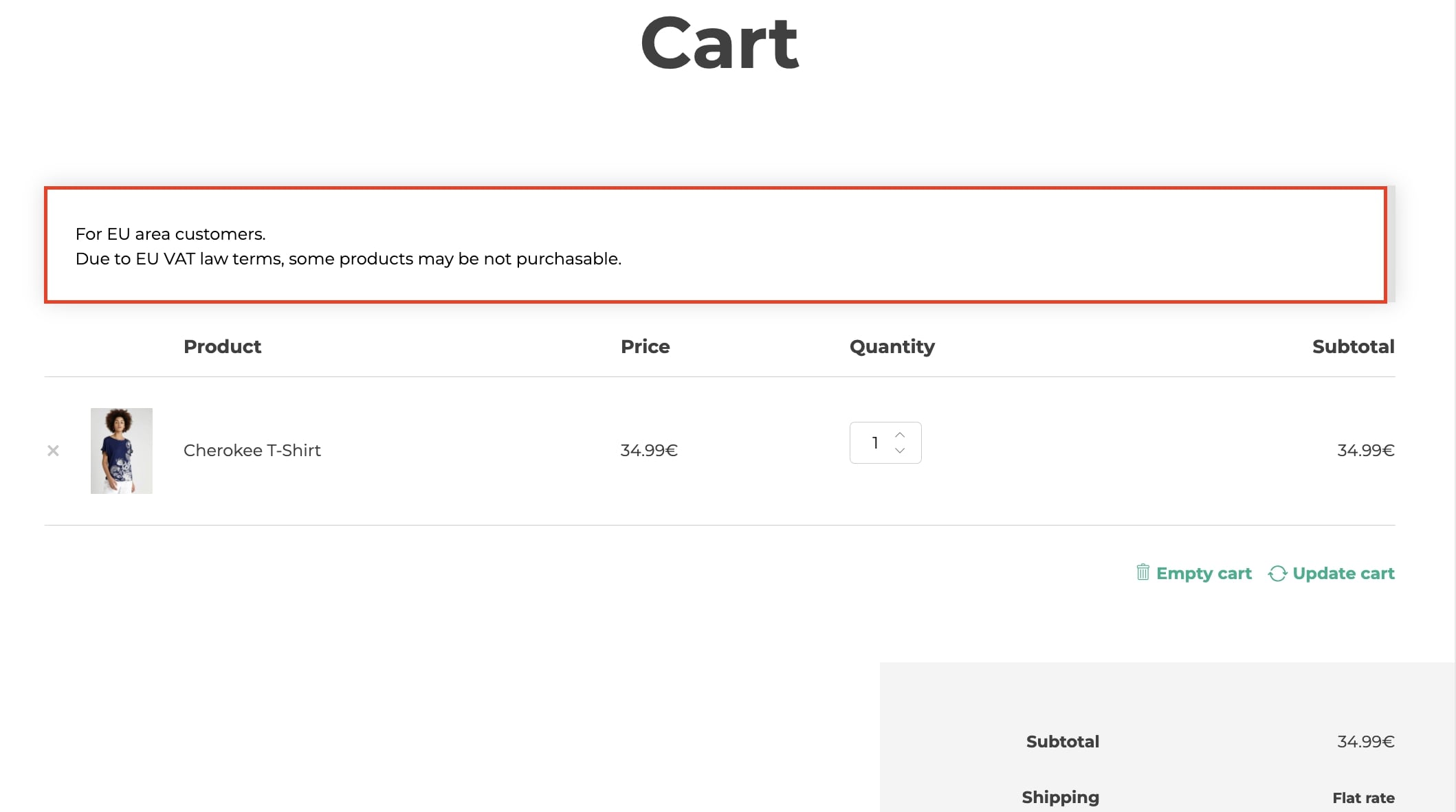 Notice on Cart page