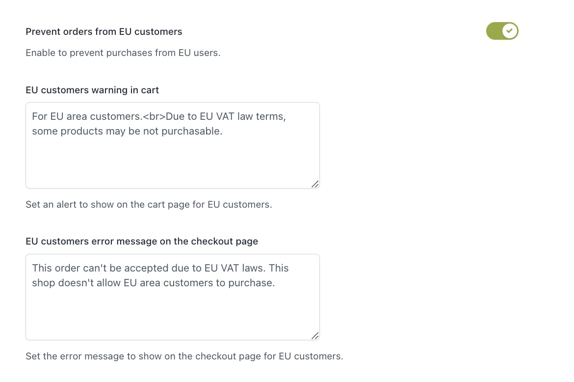 Prevent orders from EU customers