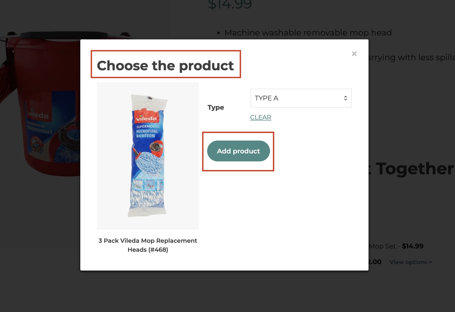 Select variation popup - Labels example