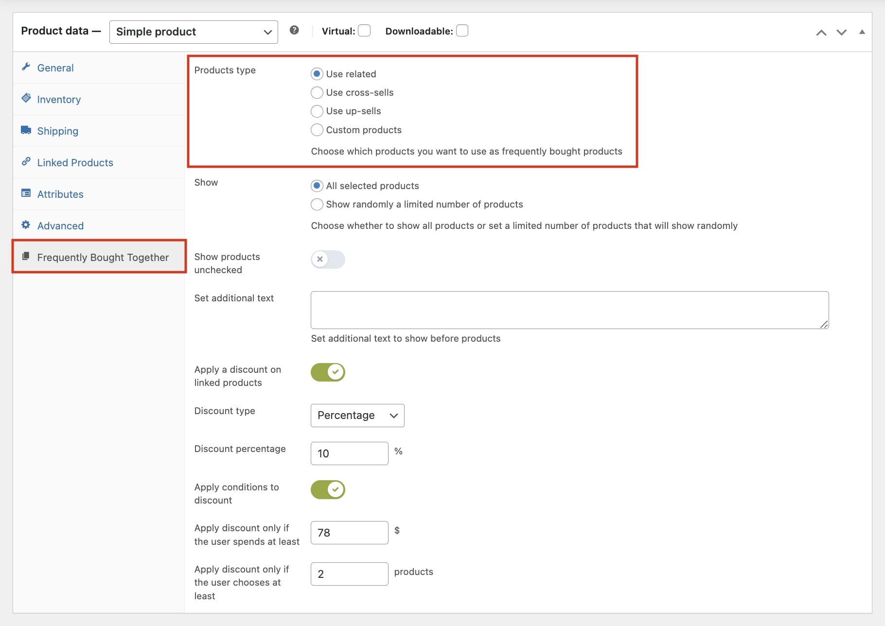 Select the products type
