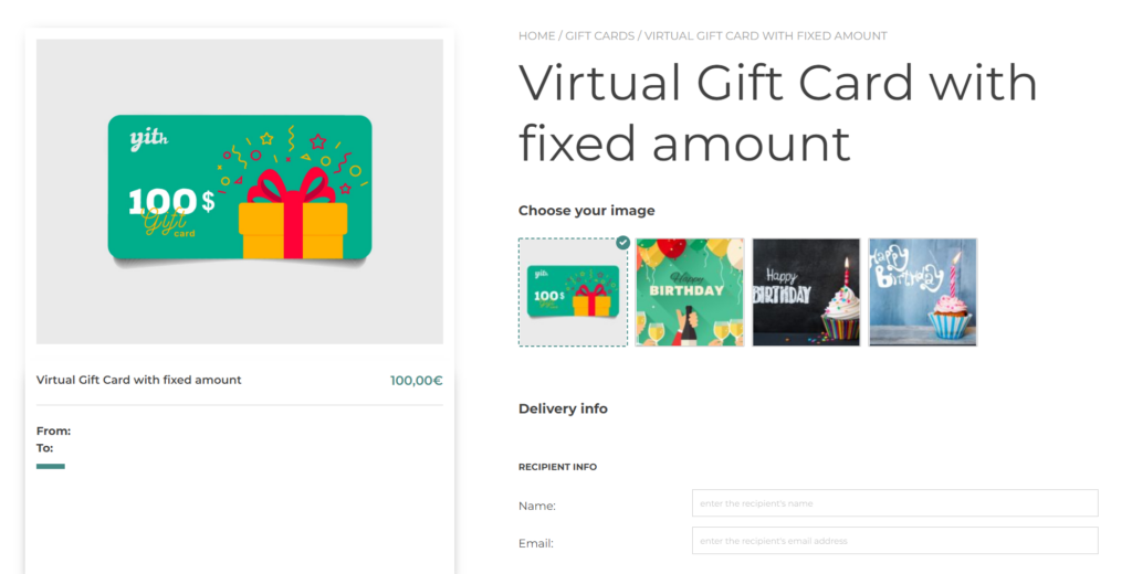 Gift card with selectable images