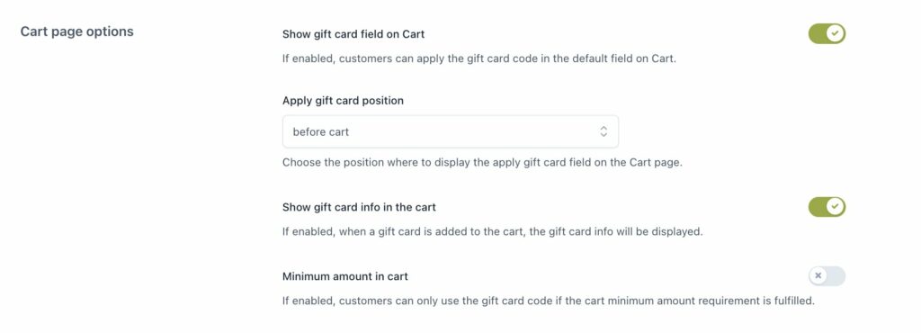 Cart page options