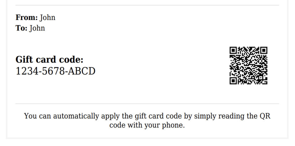 Show gift card QR code