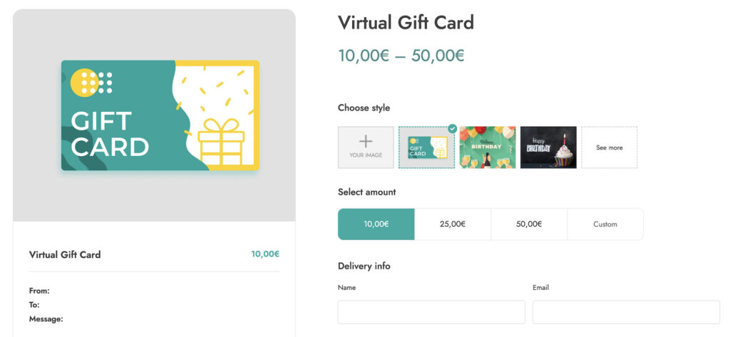 Gift card page style v. 2.0