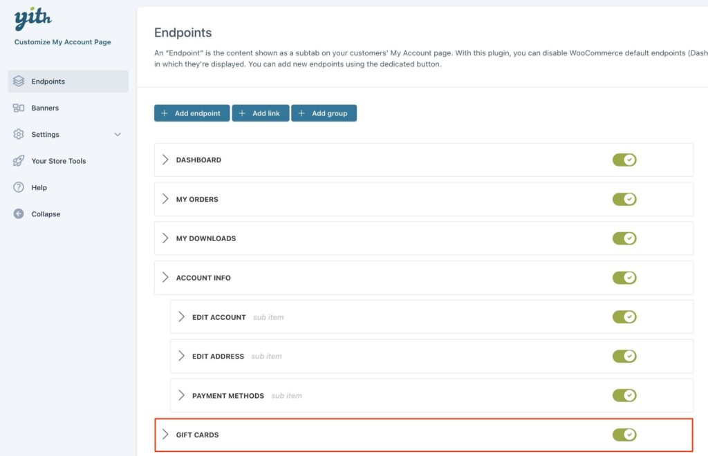 Integration with YITH Customize My Account Page