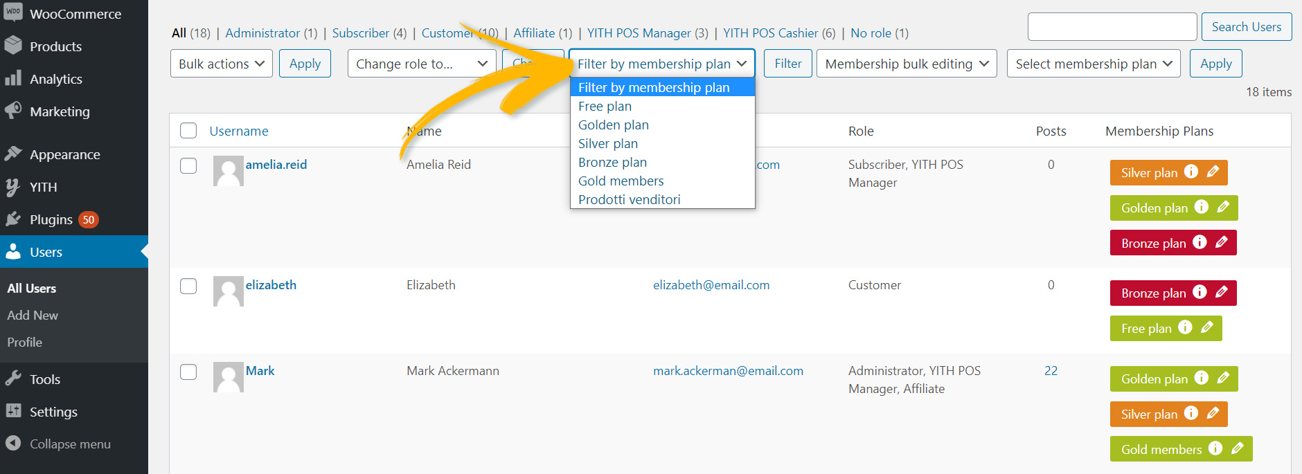 Filter by membership plan