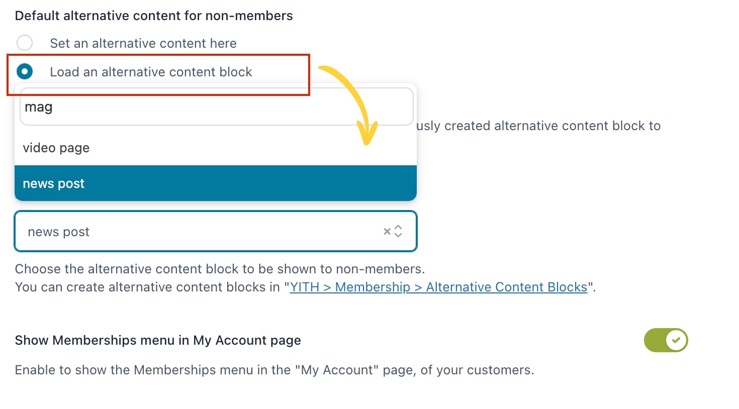 Default alternative content block