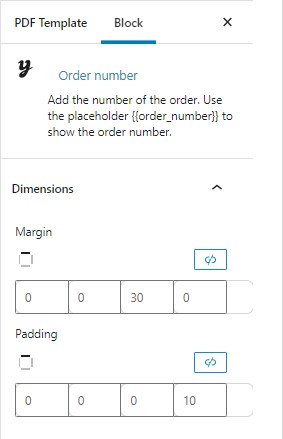 Order number block for PDF template