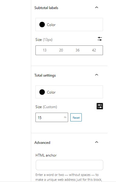 Total table options