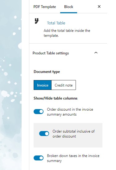 Total table block