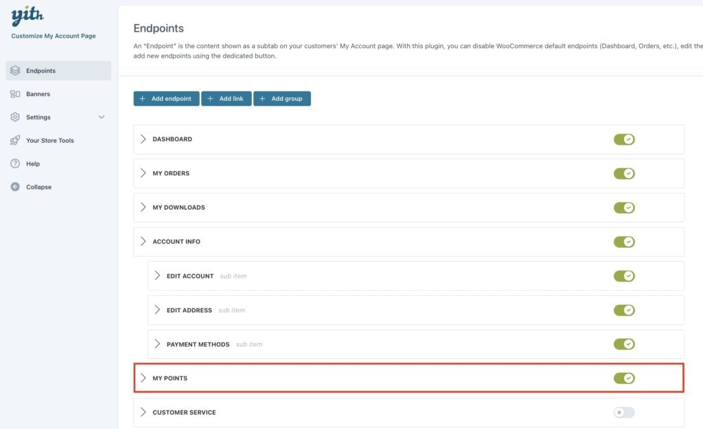 Integration with YITH Customize My Account Page