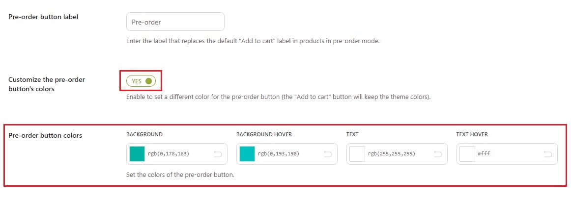 Pre-order button color options