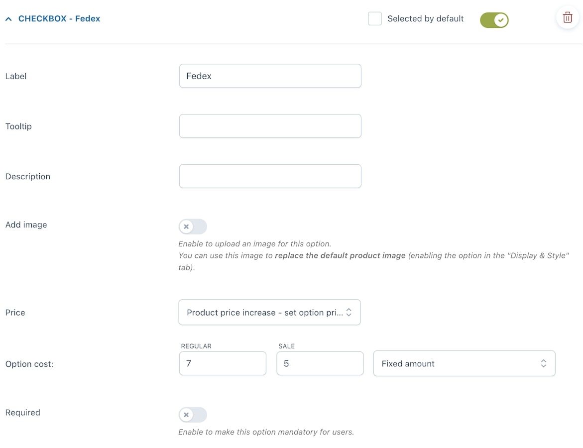 Fedex checkbox pricing options - free version