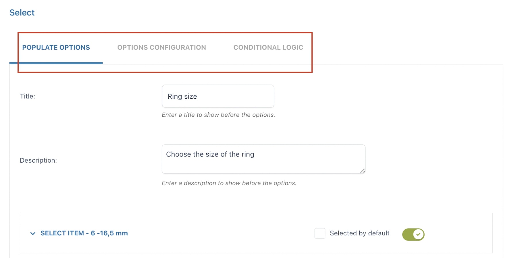 Options set settings