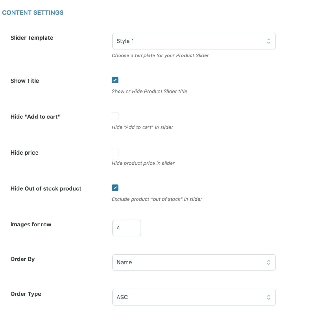 How to set product slider content