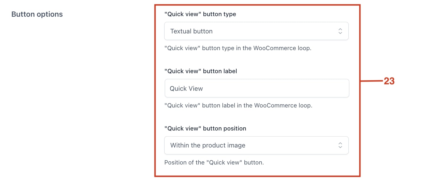 Textual quick view button options