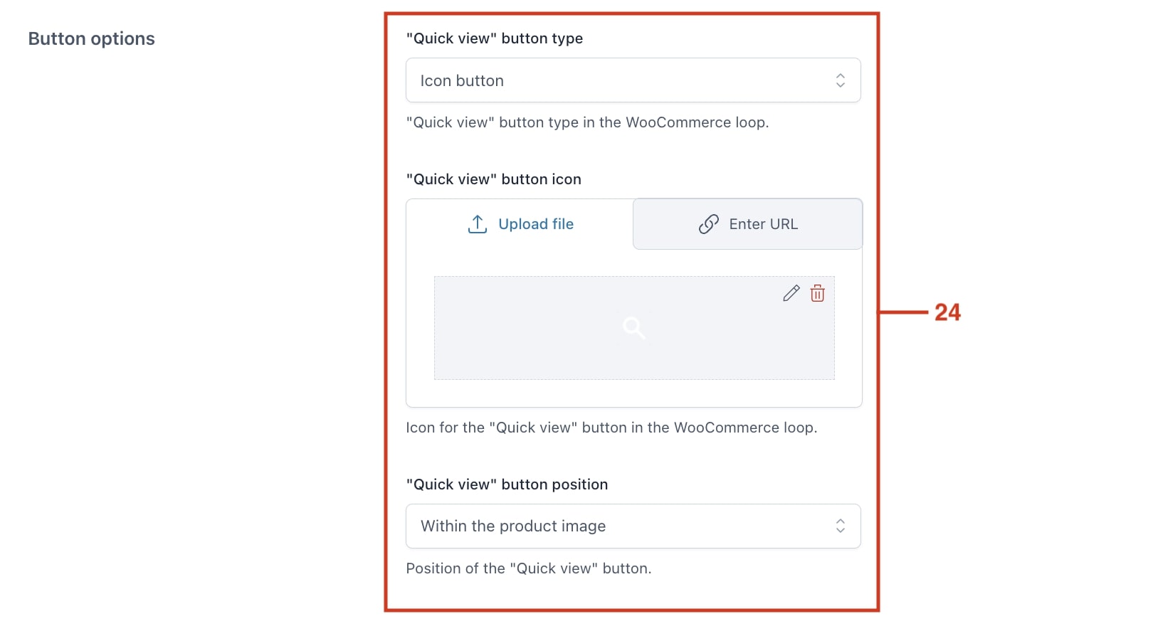 Icon quick view button options