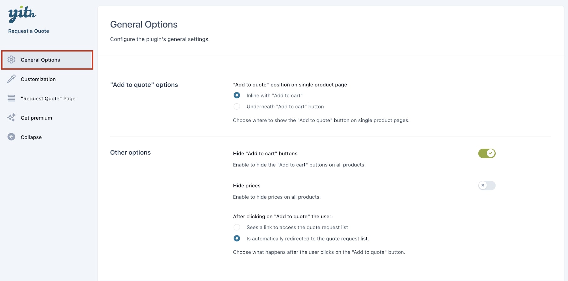 General option settings
