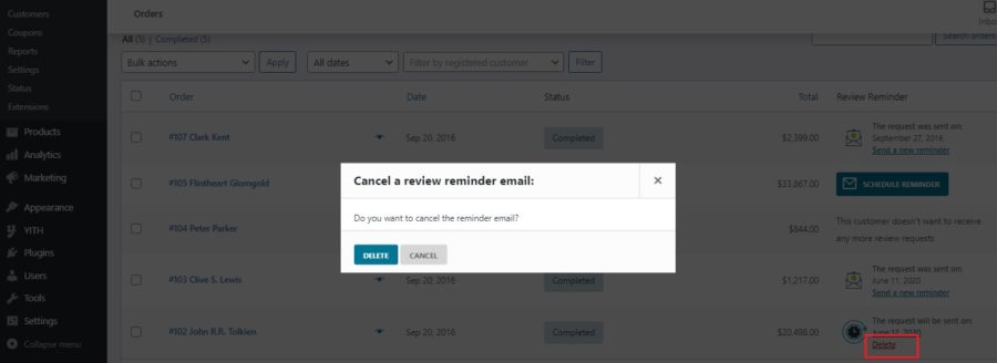 Cancel a scheduled reminder email