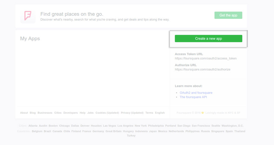 Foursquare - Create application