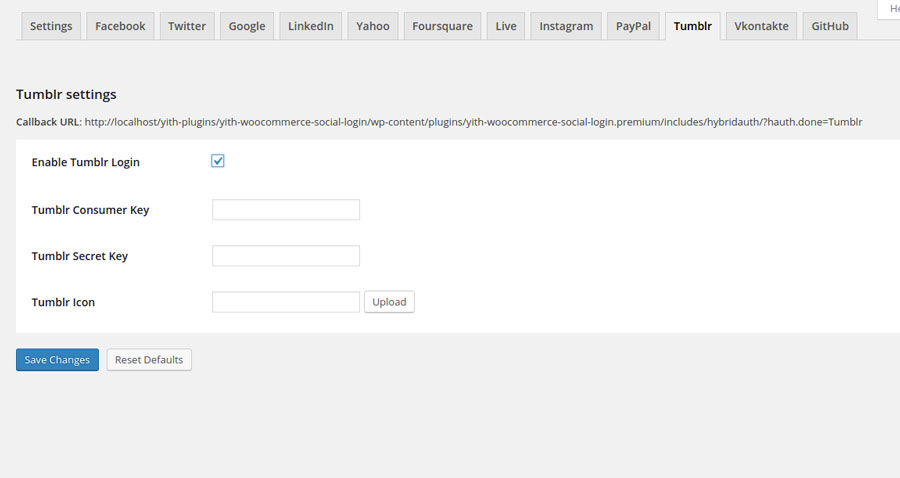 Tumblr plugin settings