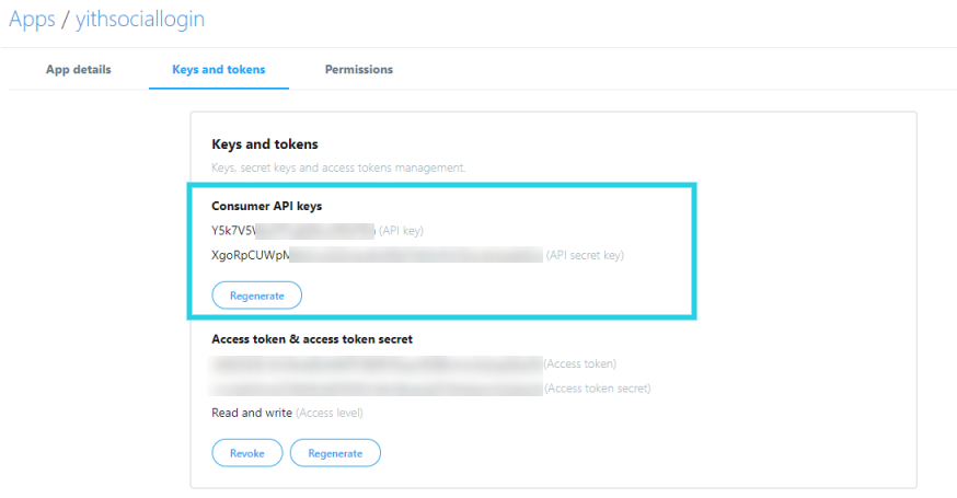 Twitter dev settings