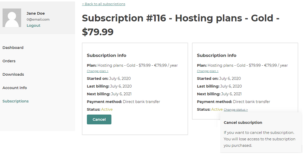 Cancel subscription