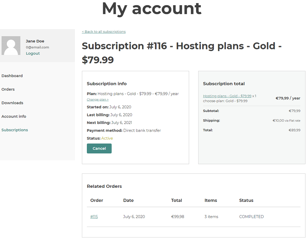 Subscription details