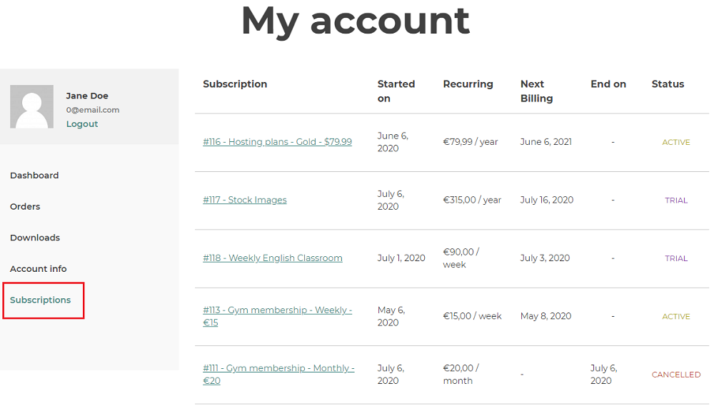 Subscriptions endpoint