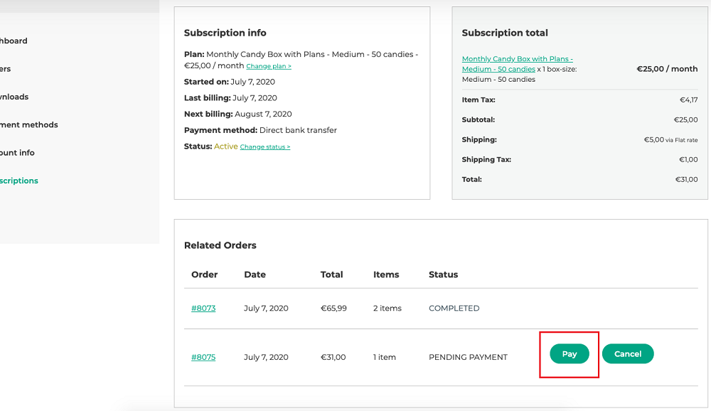 my account pay button
