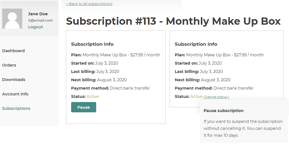 pauze subscription