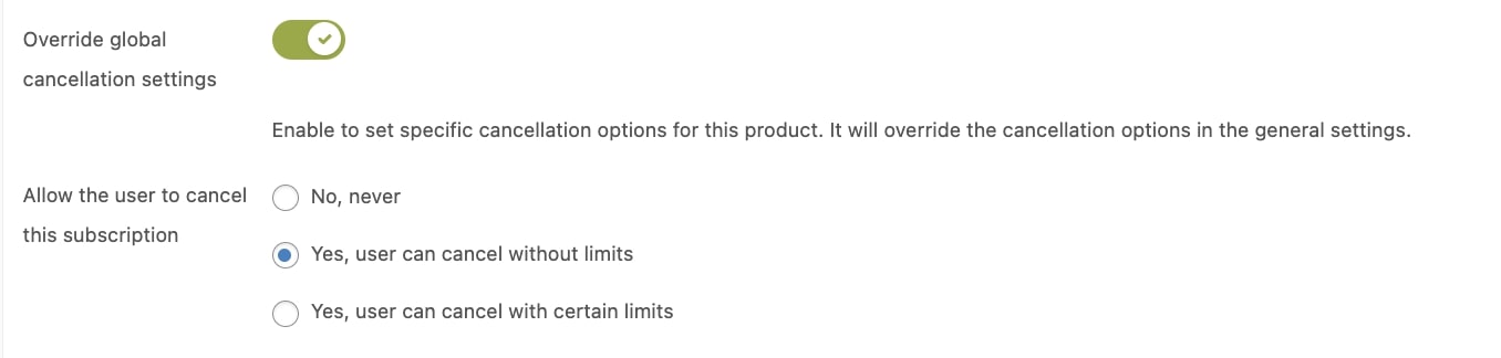 Cancel options