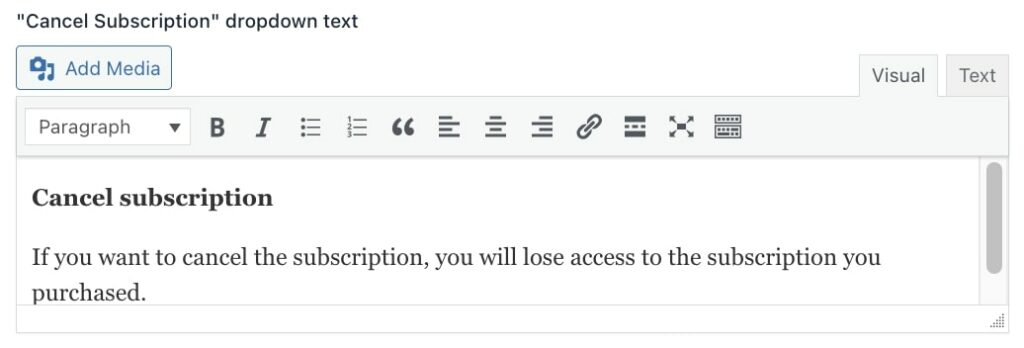 Cancel subscription text