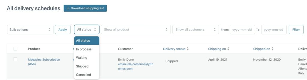Filter deliveries