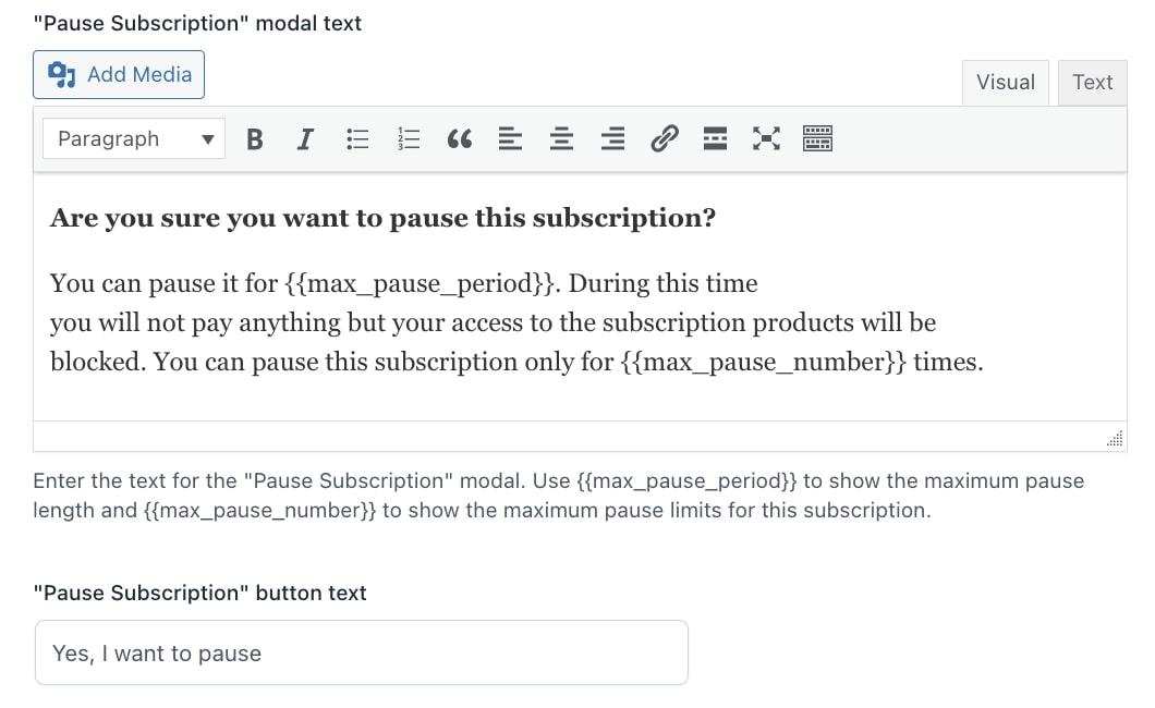 Pause modal text