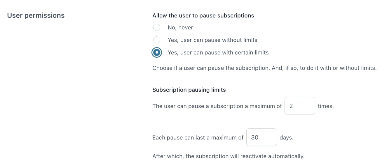 Pause options