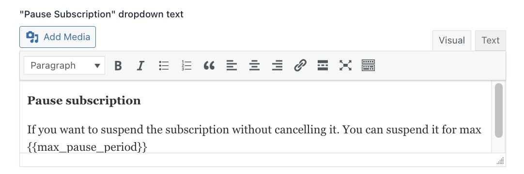 Pause subscription text