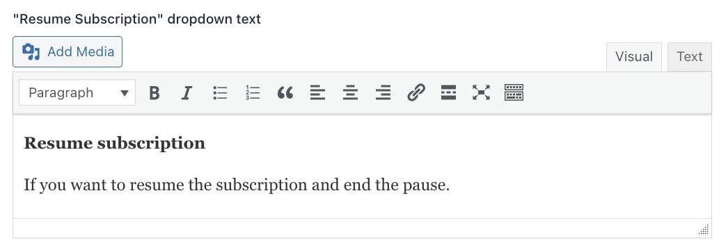 Resume subscription text
