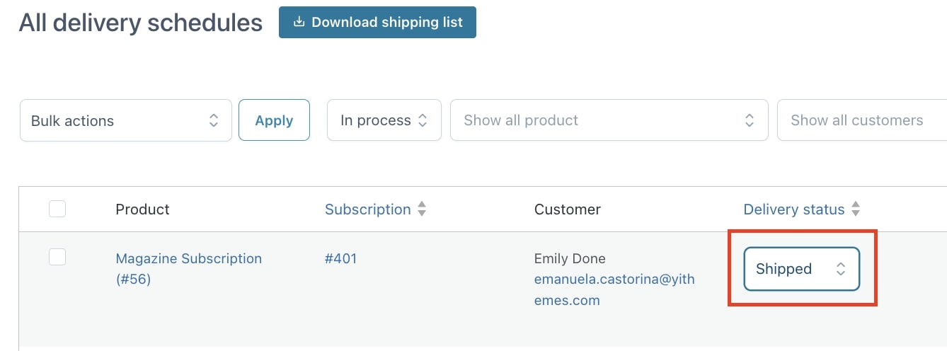 Shipped delivery