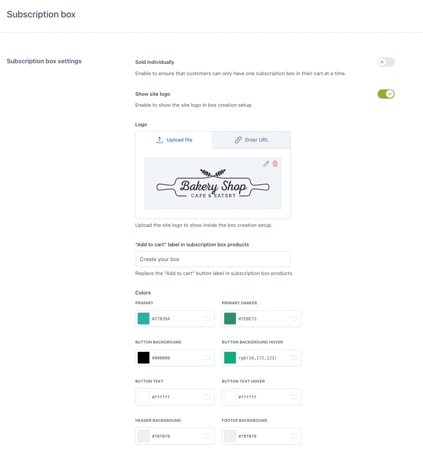 Subscription box settings