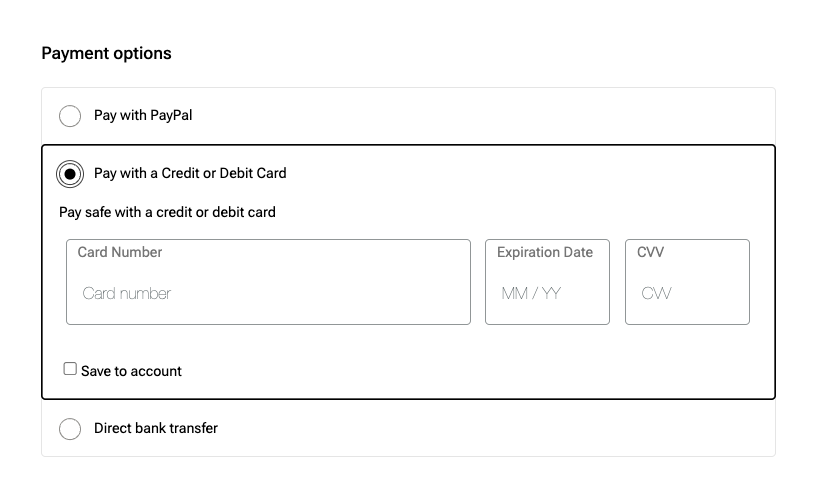 Credit card payment at checkout