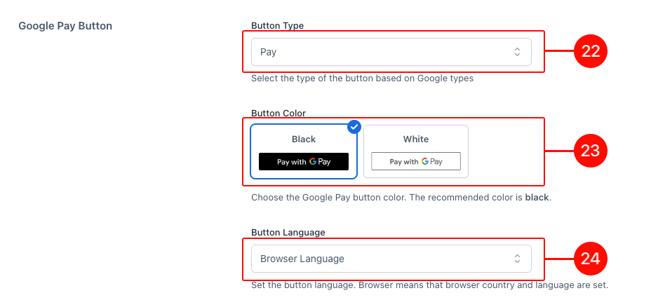 Google Pay button options