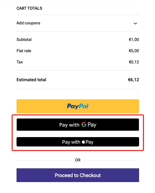 Google and Apple pay in cart