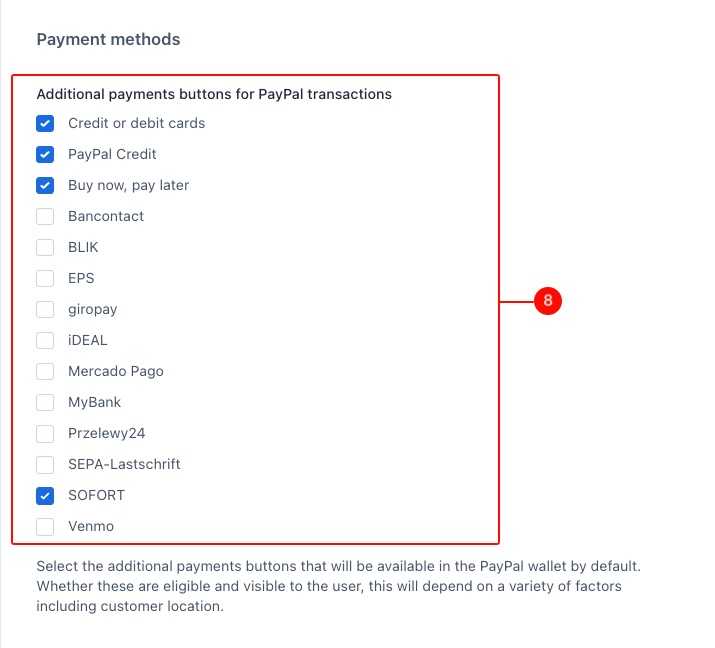PayPal Payment methods